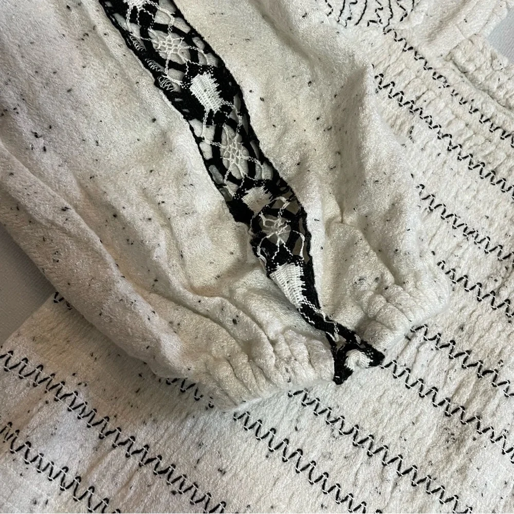 NWT New $148 Free People Maggie Embroidered Shirred Ivory Blouse Top Size S
